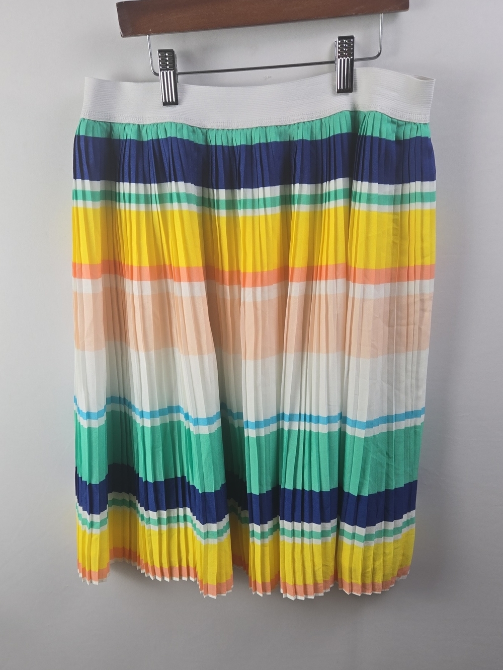 Merona Women's Multicolor Pleated Stripe Midi Skirt Sz M Coastal Euro Boho